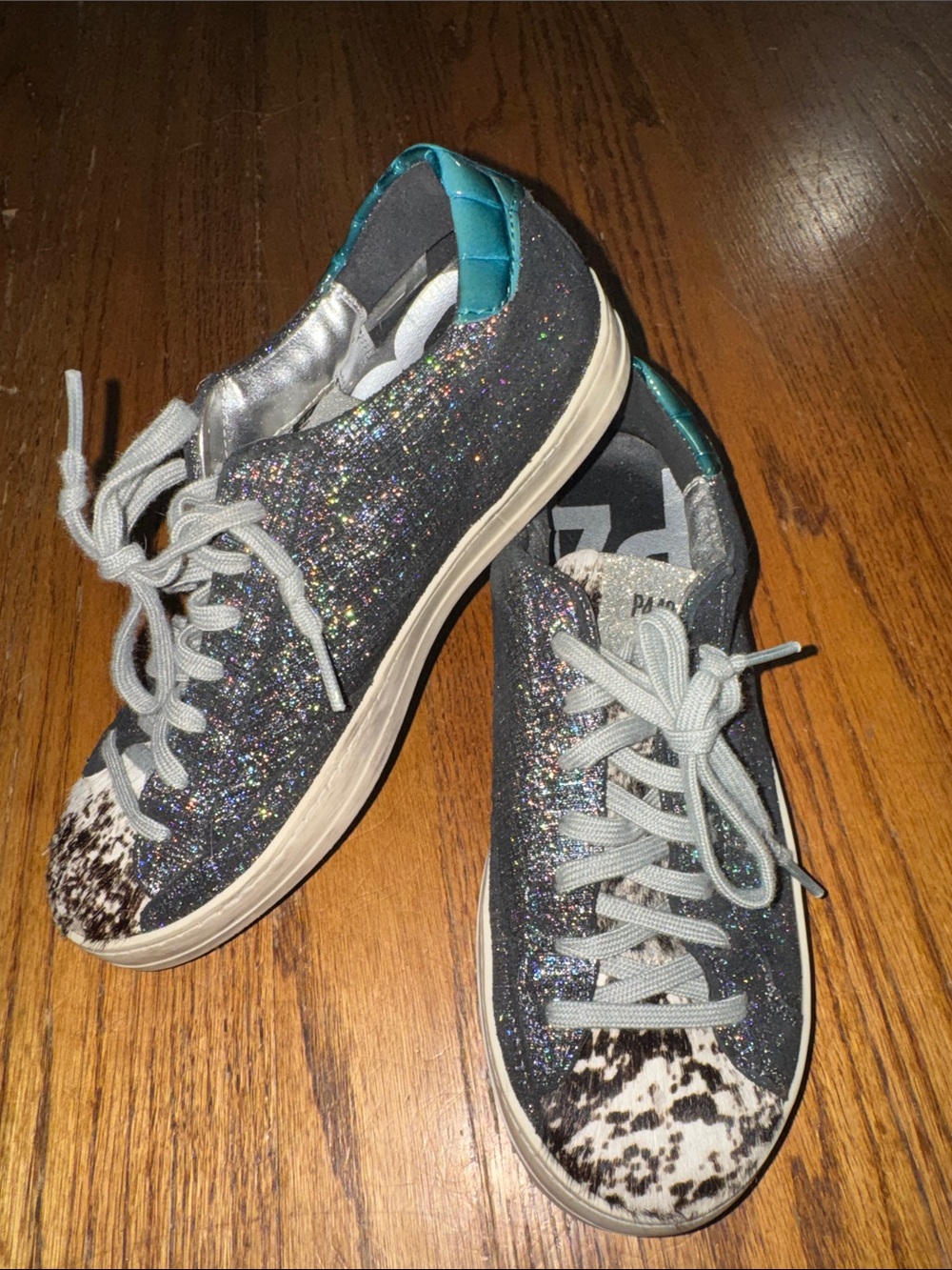 P448 STUNNING John Jafar Italian leather/glitter Sneakers-Size 7